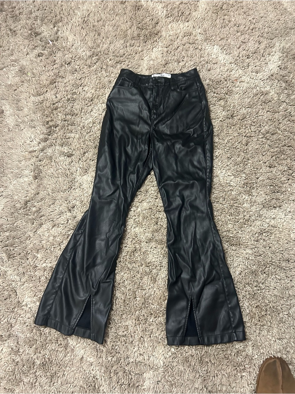 Hollister Black Faux Leather Flare Jeans with Front Slits